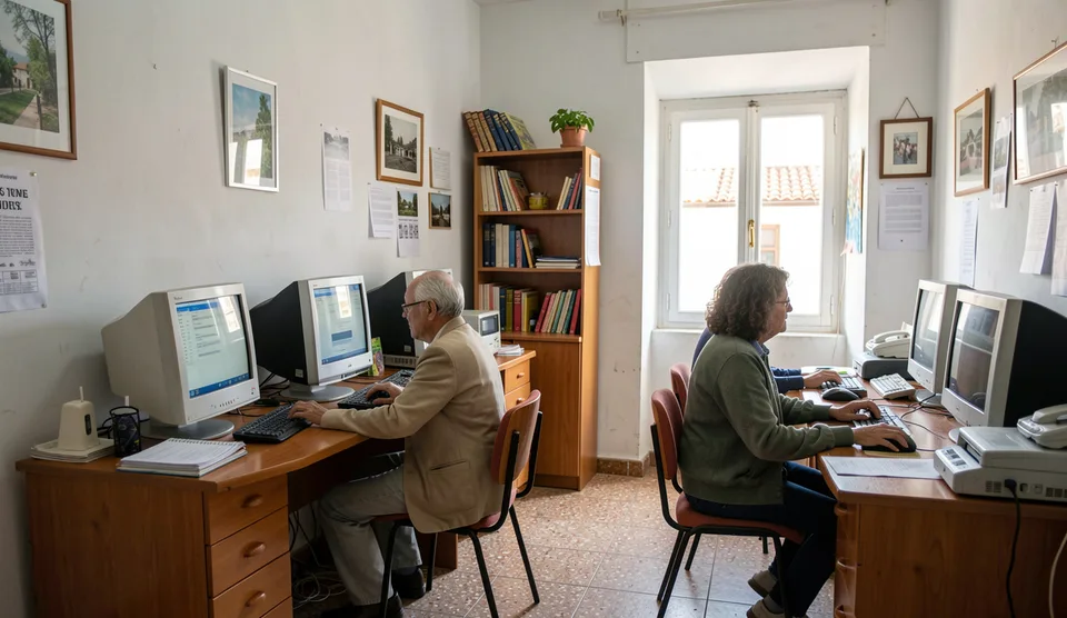 Espaço comunitário com computadores de acesso público.
